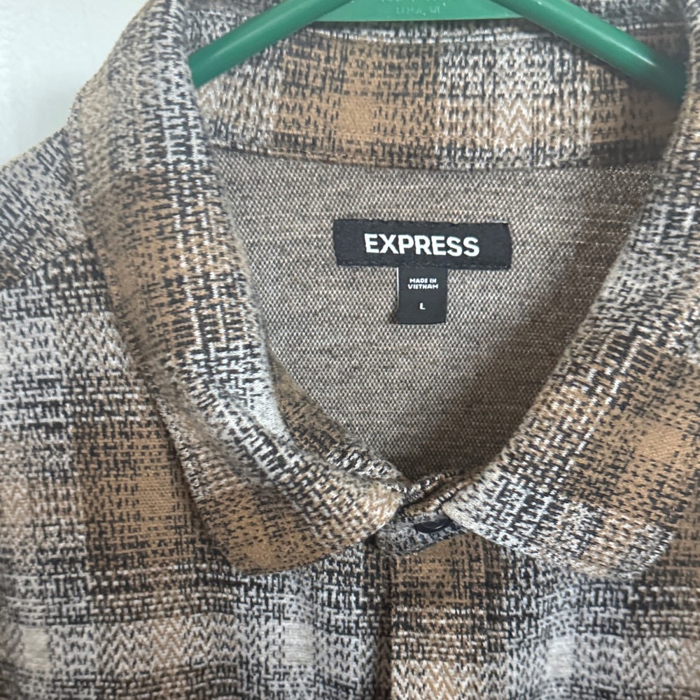 Express Brown and Gray Checkered Shirt - Picture 2 of 3